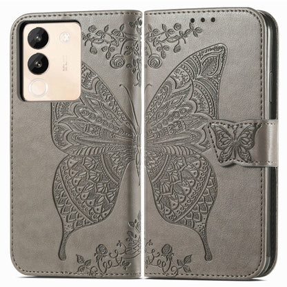 For vivo X100 Butterfly Love Flower Embossed Leather Phone Case(Gray) by imak