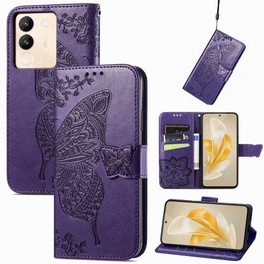 For vivo X100 Butterfly Love Flower Embossed Leather Phone Case(Purple) - vivo Cases by imak | Online Shopping UK | buy2fix