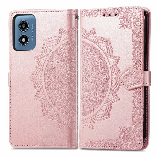 For Motorola Moto G Play 2024 Mandala Flower Embossed Leather Phone Case(Rose Gold) by buy2fix