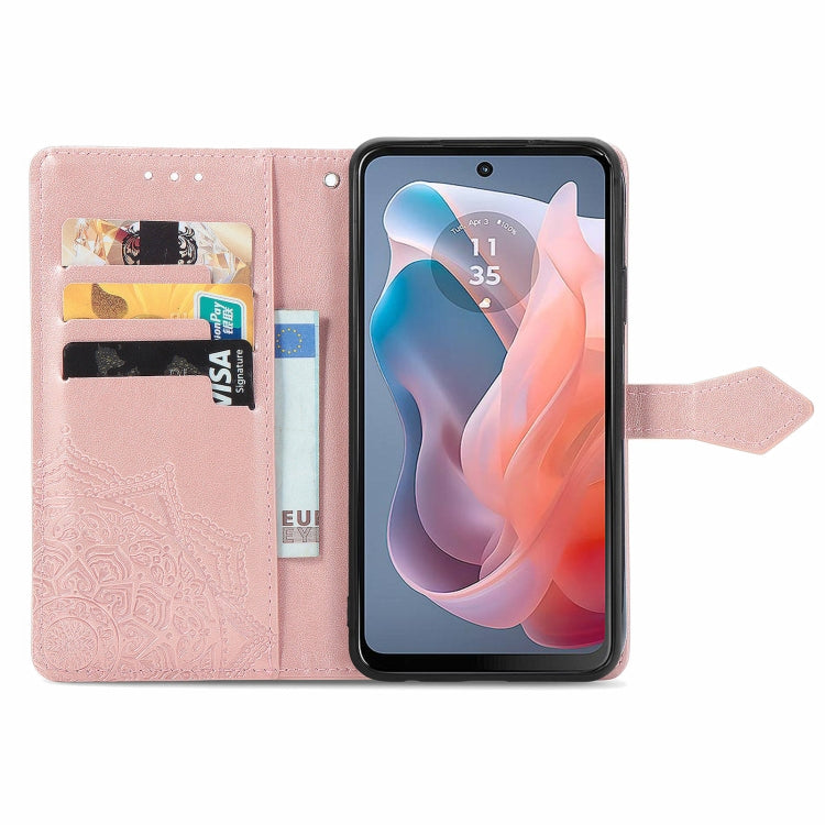 For Motorola Moto G Play 2024 Mandala Flower Embossed Leather Phone Case(Rose Gold) by buy2fix