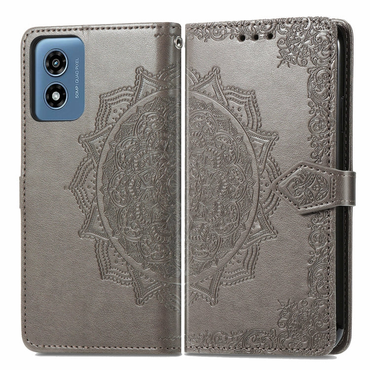 For Motorola Moto G Play 2024 Mandala Flower Embossed Leather Phone Case(Gray) by buy2fix