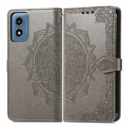 For Motorola Moto G Play 2024 Mandala Flower Embossed Leather Phone Case(Gray) by buy2fix