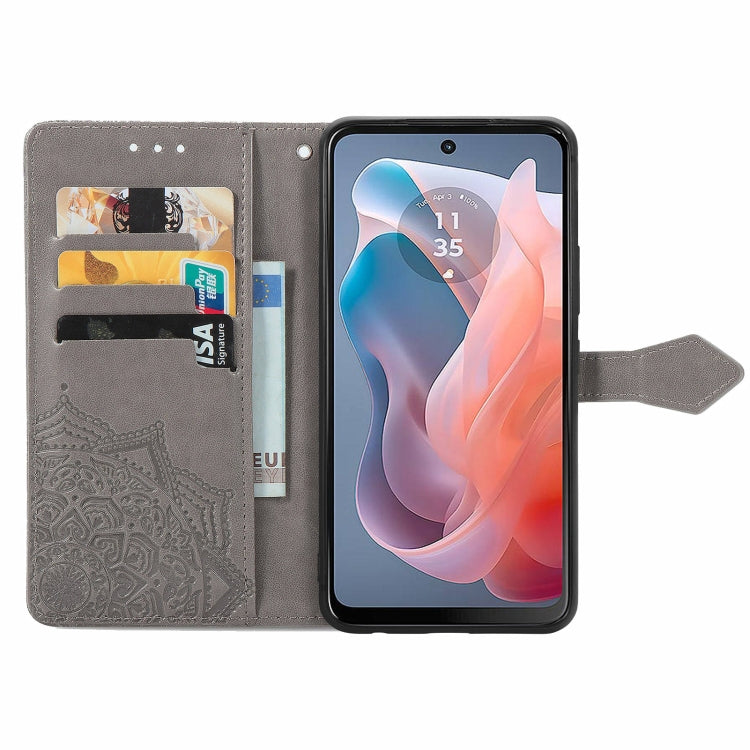 For Motorola Moto G Play 2024 Mandala Flower Embossed Leather Phone Case(Gray) by buy2fix