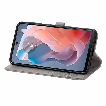 For Motorola Moto G Play 2024 Mandala Flower Embossed Leather Phone Case(Gray) by buy2fix