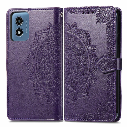 For Motorola Moto G Play 2024 Mandala Flower Embossed Leather Phone Case(Purple) by buy2fix