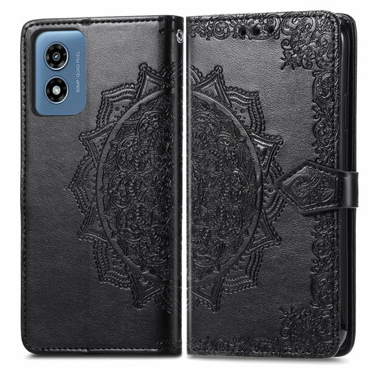 For Motorola Moto G Play 2024 Mandala Flower Embossed Leather Phone Case(Black) by buy2fix