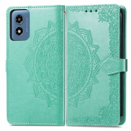 For Motorola Moto G Play 2024 Mandala Flower Embossed Leather Phone Case(Green) by buy2fix