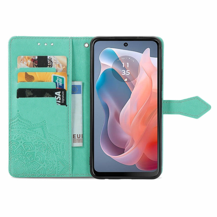 For Motorola Moto G Play 2024 Mandala Flower Embossed Leather Phone Case(Green) by buy2fix