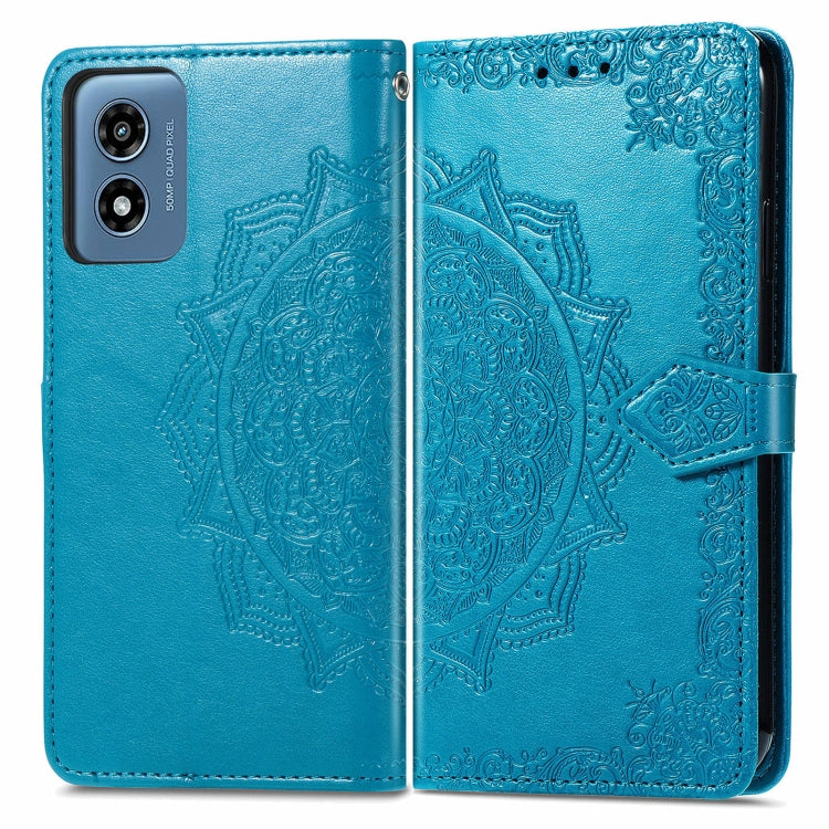 For Motorola Moto G Play 2024 Mandala Flower Embossed Leather Phone Case(Blue) by buy2fix