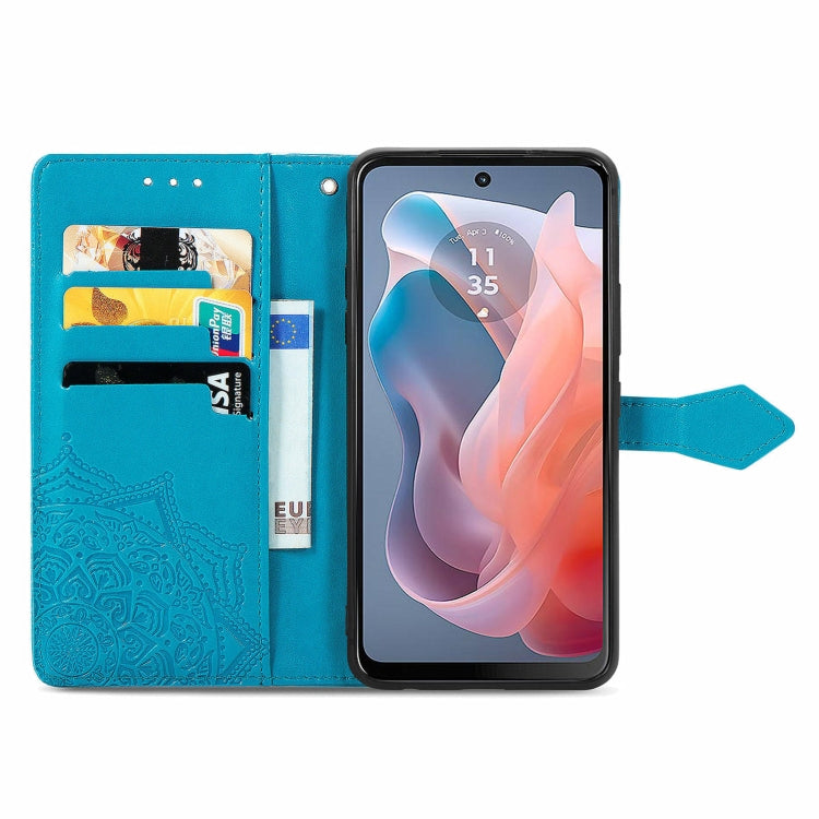 For Motorola Moto G Play 2024 Mandala Flower Embossed Leather Phone Case(Blue) by buy2fix