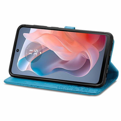 For Motorola Moto G Play 2024 Mandala Flower Embossed Leather Phone Case(Blue) by buy2fix