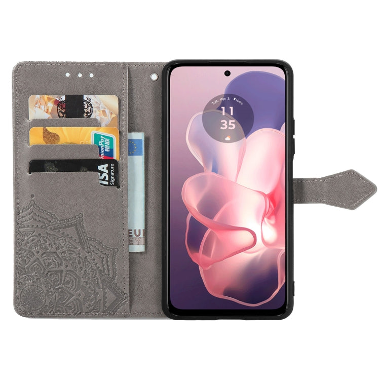 For Motorola Moto G Power 5G 2024 Mandala Flower Embossed Leather Phone Case(Gray) by buy2fix