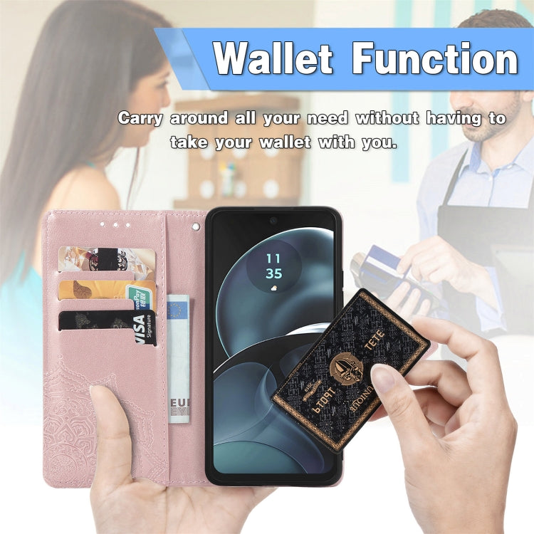 For Motorola Moto G Play 2024 Mandala Flower Embossed Leather Phone Case(Rose Gold) by buy2fix