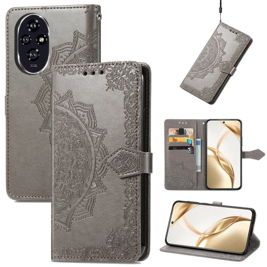 For Honor 200 Mandala Flower Embossed Leather Phone Case(Gray)