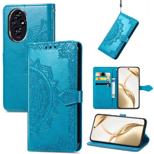 For Honor 200 Mandala Flower Embossed Leather Phone Case(Blue)