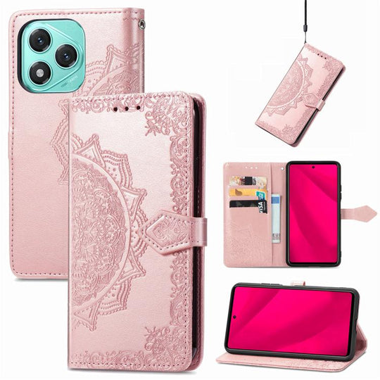For Honor 400 Lite Global Mandala Flower Embossed Leather Phone Case(Rose Gold)