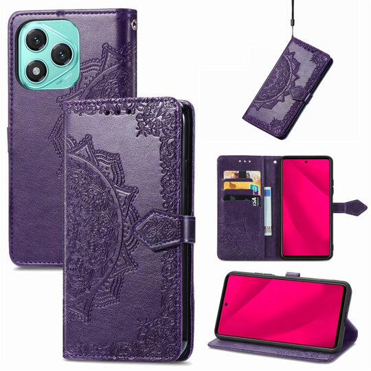 For Honor 400 Lite Global Mandala Flower Embossed Leather Phone Case(Purple)