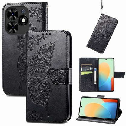 For Tecno Spark Go 2024 Butterfly Love Flower Embossed Leather Phone Case(Black) by buy2fix
