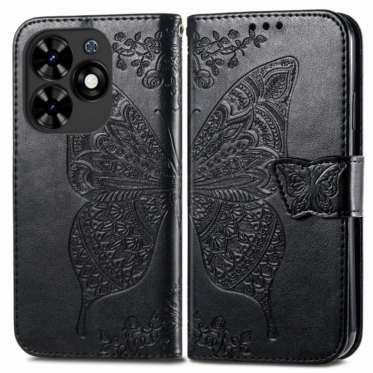 For Tecno Spark Go 2024 Butterfly Love Flower Embossed Leather Phone Case(Black) by buy2fix