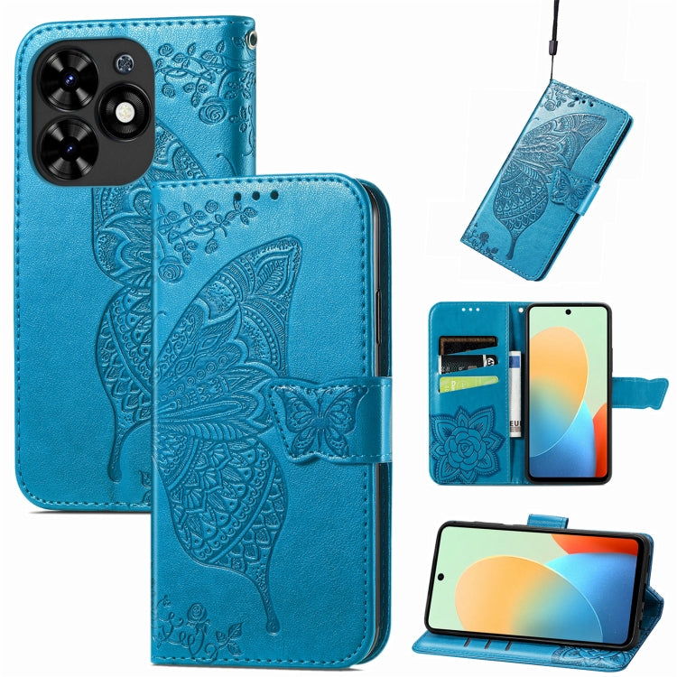 For Tecno Spark Go 2024 Butterfly Love Flower Embossed Leather Phone Case(Blue) by buy2fix