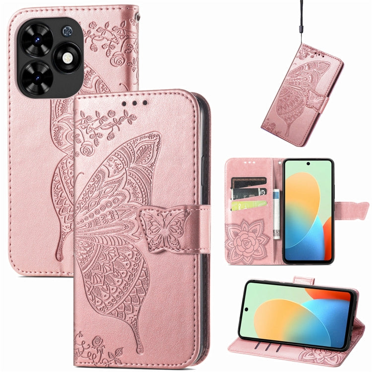 For Tecno Spark Go 2024 Butterfly Love Flower Embossed Leather Phone Case(Rose Gold) by buy2fix