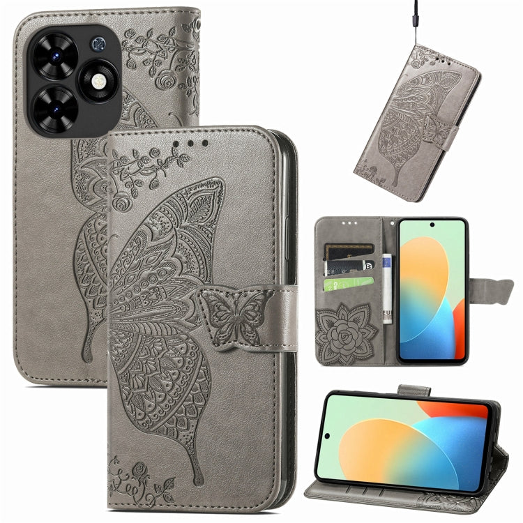 For Tecno Spark Go 2024 Butterfly Love Flower Embossed Leather Phone Case(Gray) by buy2fix
