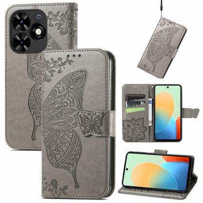 For Tecno Spark Go 2024 Butterfly Love Flower Embossed Leather Phone Case(Gray) by buy2fix