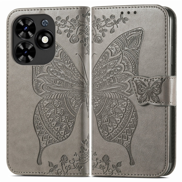 For Tecno Spark Go 2024 Butterfly Love Flower Embossed Leather Phone Case(Gray) by buy2fix