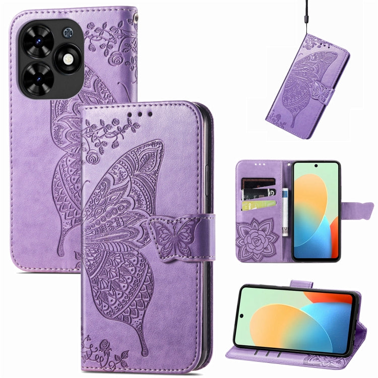 For Tecno Spark Go 2024 Butterfly Love Flower Embossed Leather Phone Case(Light Purple) by buy2fix