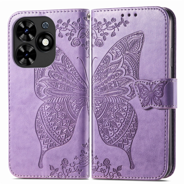 For Tecno Spark Go 2024 Butterfly Love Flower Embossed Leather Phone Case(Light Purple) by buy2fix