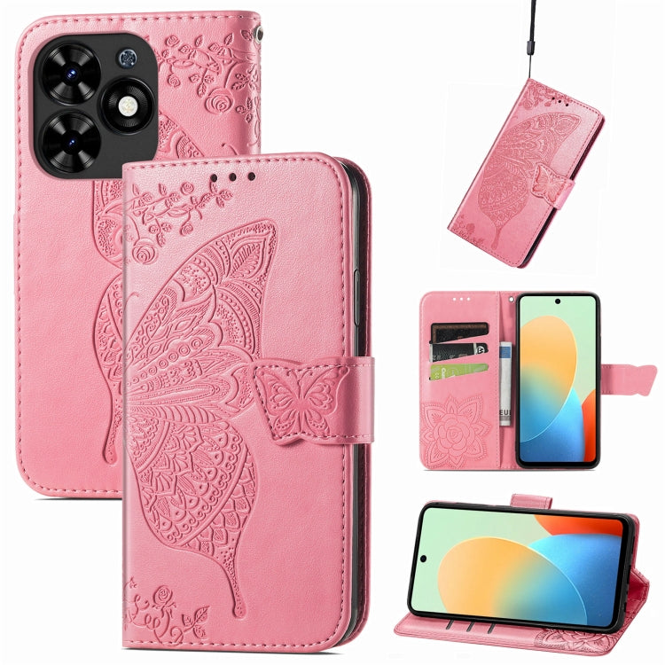 For Tecno Spark Go 2024 Butterfly Love Flower Embossed Leather Phone Case(Pink) by buy2fix