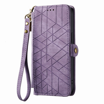 For iPhone 12 Pro Max Geometric Zipper Wallet Side Buckle Leather Phone Case(Purple) - iPhone 12 Pro Max Cases by buy2fix | Online Shopping UK | buy2fix