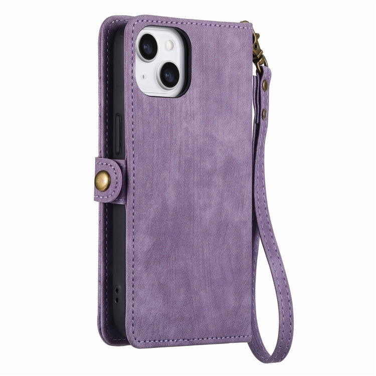 For iPhone 12 Pro Max Geometric Zipper Wallet Side Buckle Leather Phone Case(Purple) - iPhone 12 Pro Max Cases by buy2fix | Online Shopping UK | buy2fix