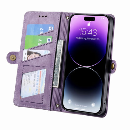 For iPhone 12 Pro Max Geometric Zipper Wallet Side Buckle Leather Phone Case(Purple) - iPhone 12 Pro Max Cases by buy2fix | Online Shopping UK | buy2fix