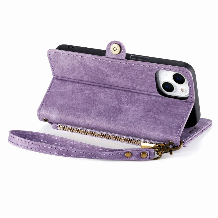 For iPhone 12 Pro Max Geometric Zipper Wallet Side Buckle Leather Phone Case(Purple) - iPhone 12 Pro Max Cases by buy2fix | Online Shopping UK | buy2fix