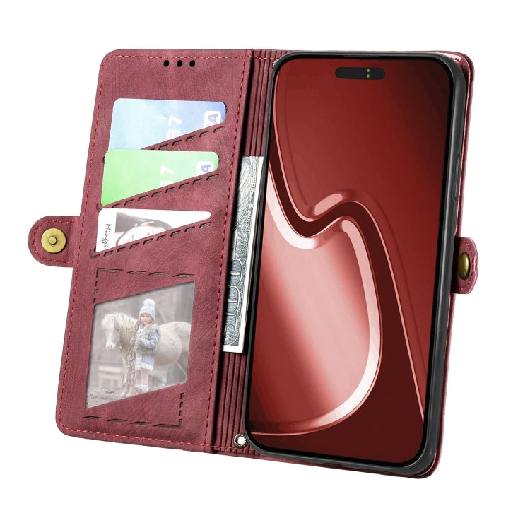 For iPhone 16 Pro Geometric Zipper Wallet Side Buckle Leather Phone Case(Red) by buy2fix