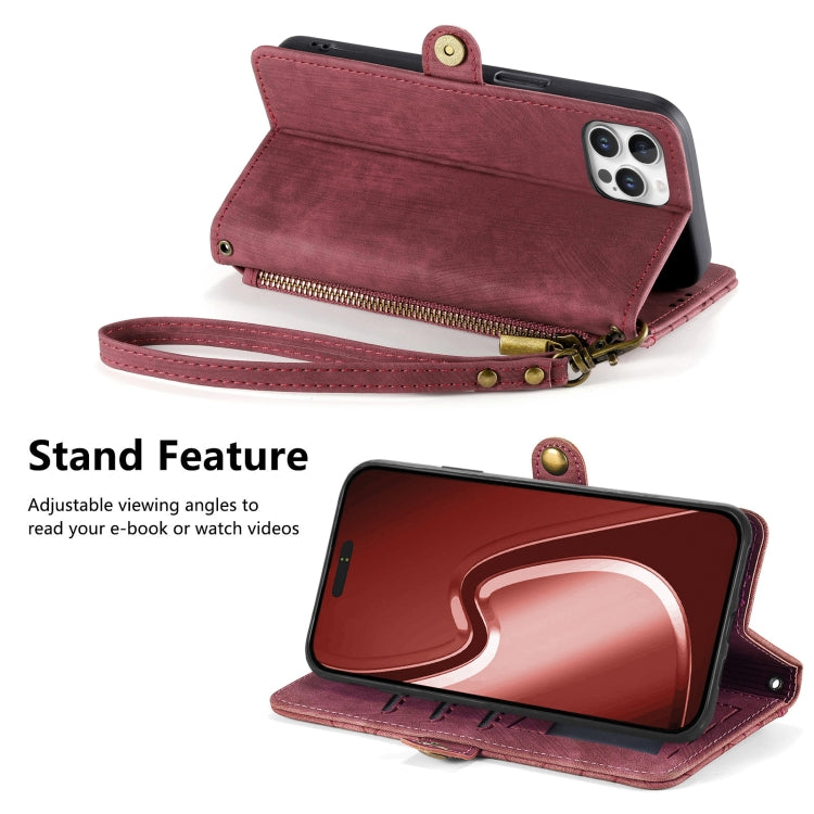 For iPhone 16 Pro Geometric Zipper Wallet Side Buckle Leather Phone Case(Red) by buy2fix