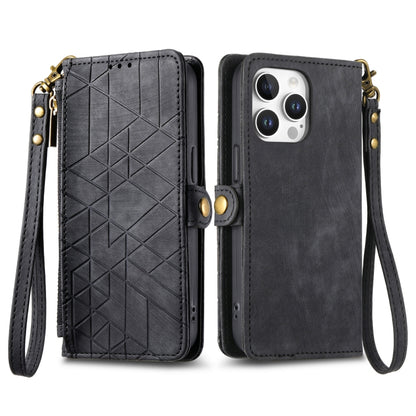 For iPhone 16 Pro Geometric Zipper Wallet Side Buckle Leather Phone Case(Black) by buy2fix