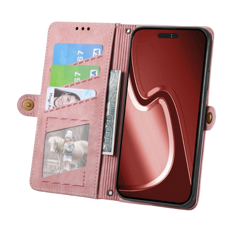 For iPhone 16 Pro Geometric Zipper Wallet Side Buckle Leather Phone Case(Pink) by buy2fix