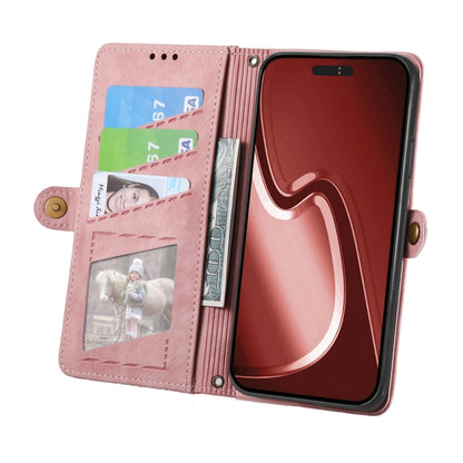 For iPhone 16 Pro Geometric Zipper Wallet Side Buckle Leather Phone Case(Pink) by buy2fix