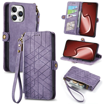 For iPhone 16 Pro Geometric Zipper Wallet Side Buckle Leather Phone Case(Purple) by buy2fix