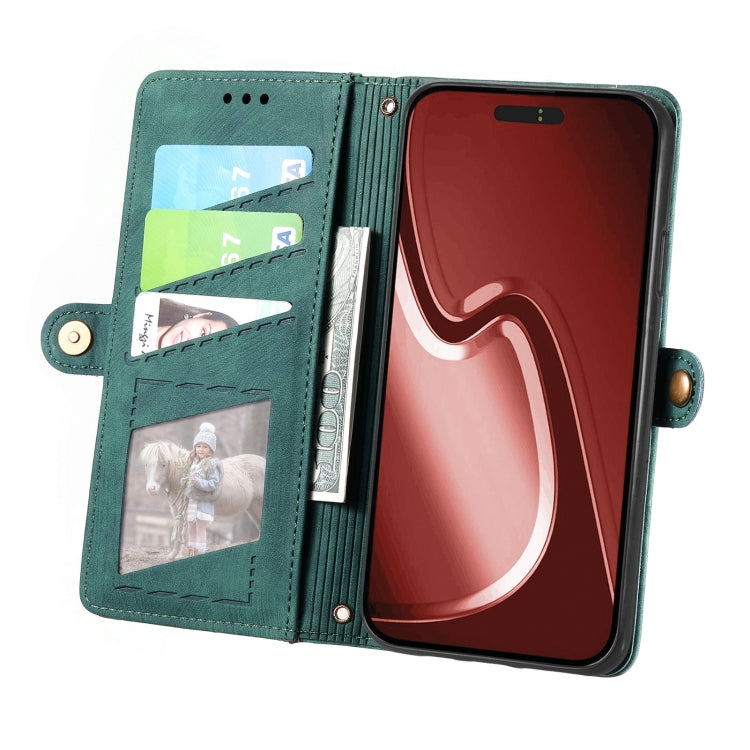 For iPhone 16 Pro Geometric Zipper Wallet Side Buckle Leather Phone Case(Green) by buy2fix