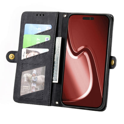 For iPhone 16 Plus Geometric Zipper Wallet Side Buckle Leather Phone Case(Black) by buy2fix