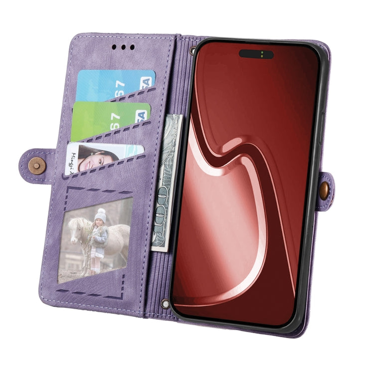 For iPhone 16 Plus Geometric Zipper Wallet Side Buckle Leather Phone Case(Purple) by buy2fix