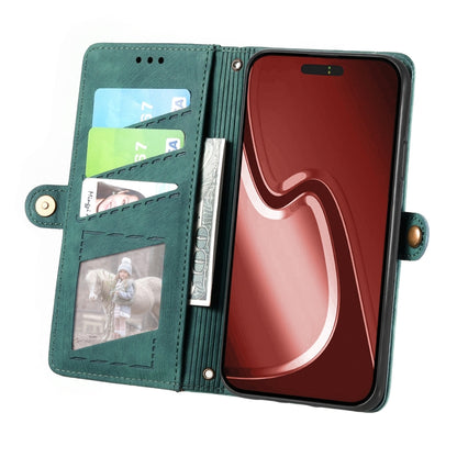 For iPhone 16 Plus Geometric Zipper Wallet Side Buckle Leather Phone Case(Green) by buy2fix