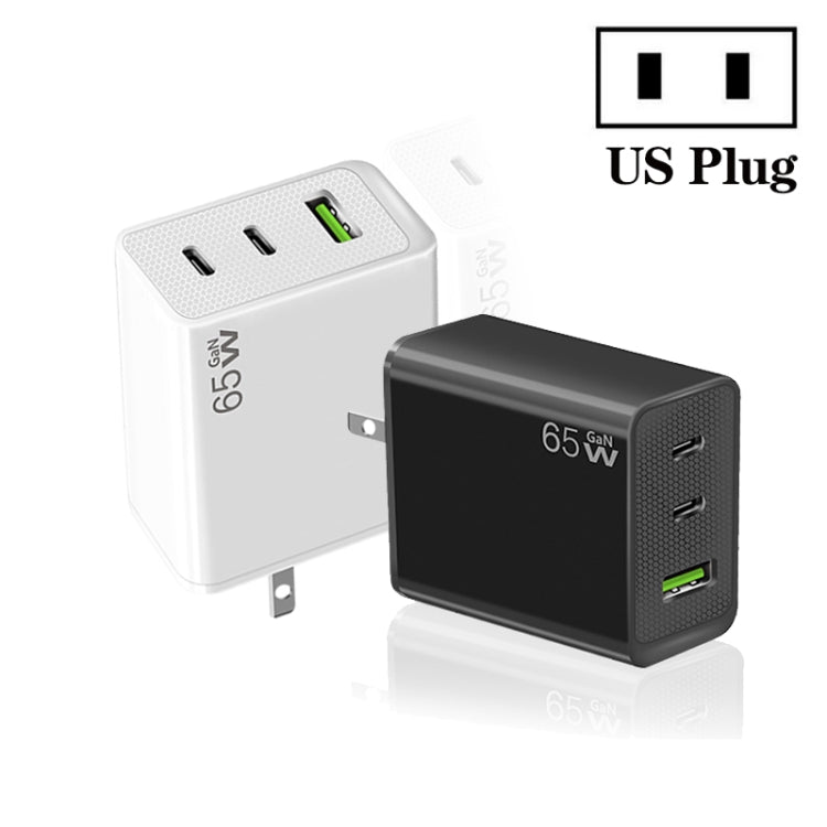 GaN PD65W Type-C x 2 + USB3.0 Laptop Adapter ,US Plug(Black) by buy2fix