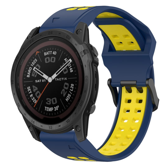 For Garmin Fenix 7 Pro 47mm Two Color Reverse Buckle 22mm Silicone Watch Band(Blue+Yellow)