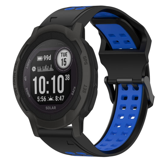 For Garmin  Instinct 2 Solar Two Color Reverse Buckle 22mm Silicone Watch Band(Black+Blue)