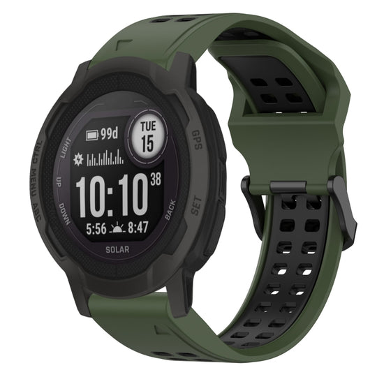 For Garmin  Instinct 2 Solar Two Color Reverse Buckle 22mm Silicone Watch Band(Army Green+Black)