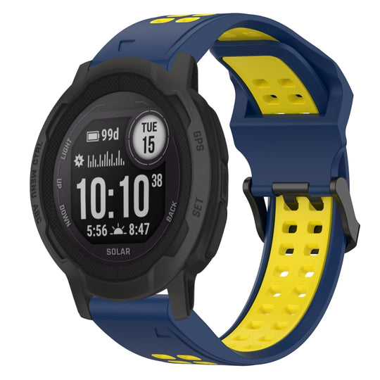 For Garmin  Instinct 2 Solar Two Color Reverse Buckle 22mm Silicone Watch Band(Blue+Yellow)